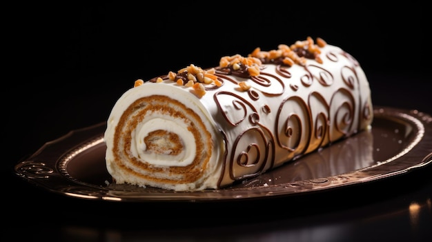 Marzipan roulade versierd met noten Zoet dessert voor thee