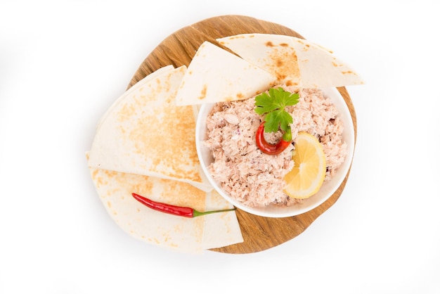 Mas huni, 흰색 바탕에 전통적인 몰디브 아침 식사, 위쪽 전망