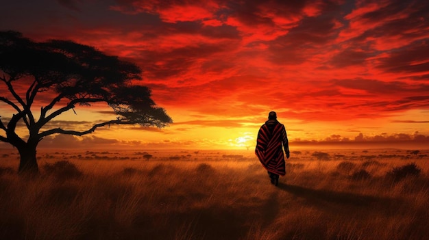 masai and sunset
