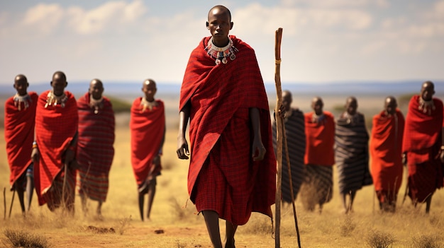 Foto la tribù masai nella savana africana