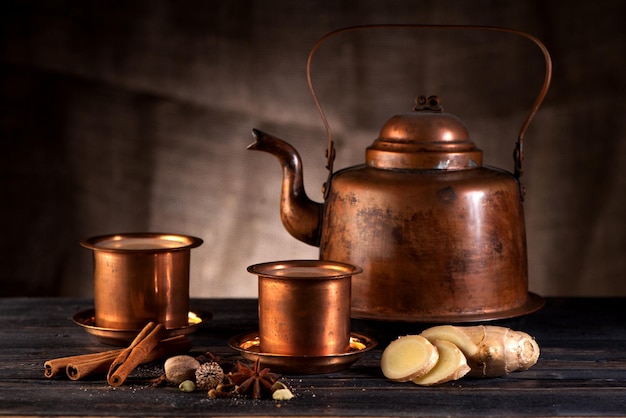 Masala chai Indian tea with milk and spices