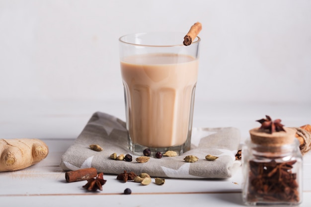 Masala chai tea  . Hot indian beverage with spices