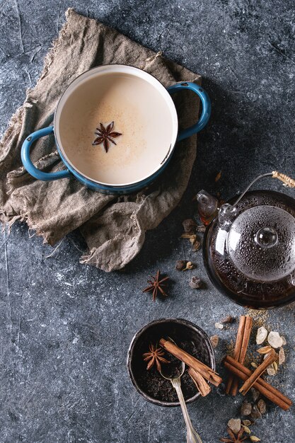 Masala chai with ingredients