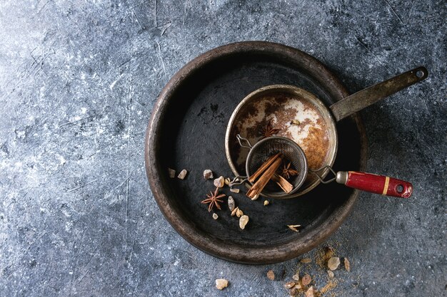 Masala chai with ingredients