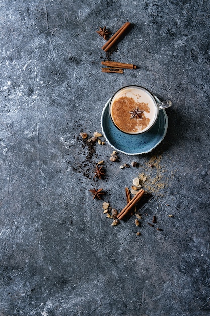 Masala chai with ingredients