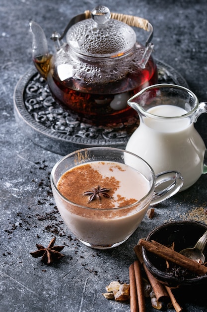 Masala chai with ingredients