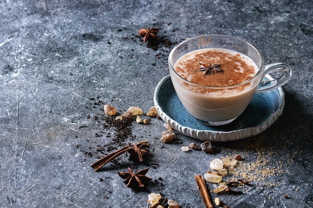 Masala chai with ingredients