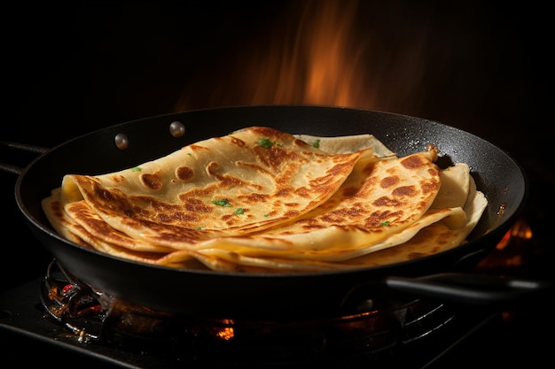Foto masala dosa being cooked with a perfect golden hue on the griddle