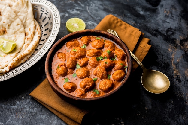 Masala Soya Chunk Curry made using Soyabean nuggets and spices - protein rich food from India