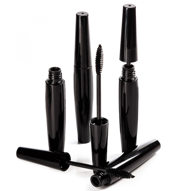 Photo mascara brushes and containers