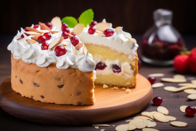 Mascarpone cream cake Sugary dessert with red and fragrant berries Generate AI