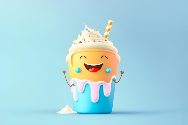 Mascot character illustration of cute smiling cocktail with straw on blue background