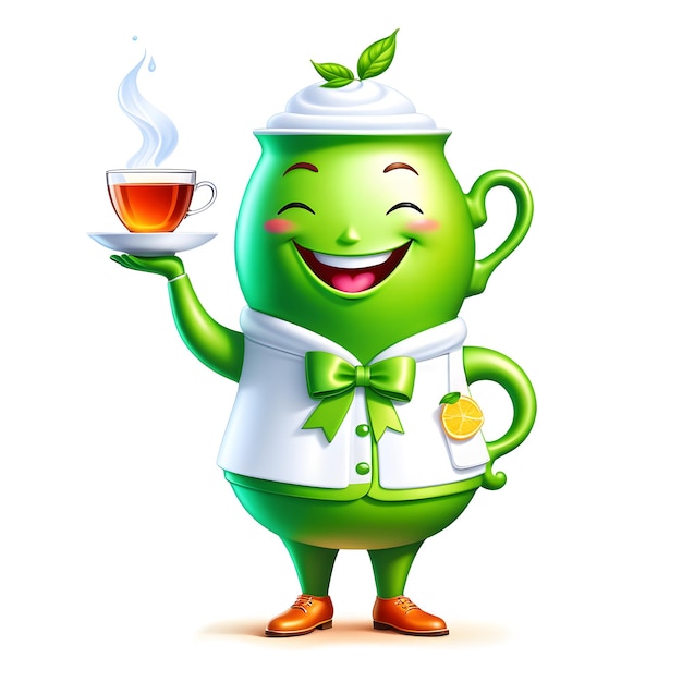 mascot character tea on white background