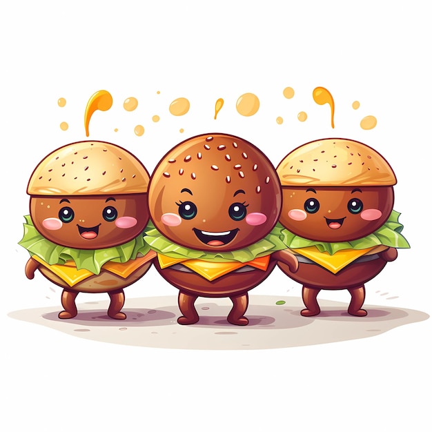 写真 かわいいハンバーガーの白背景のマスコット ロゴ