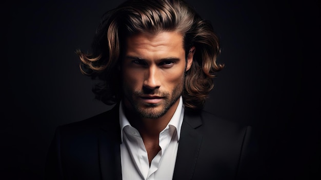 Masculine Hair Model with Luxurious Long Hair