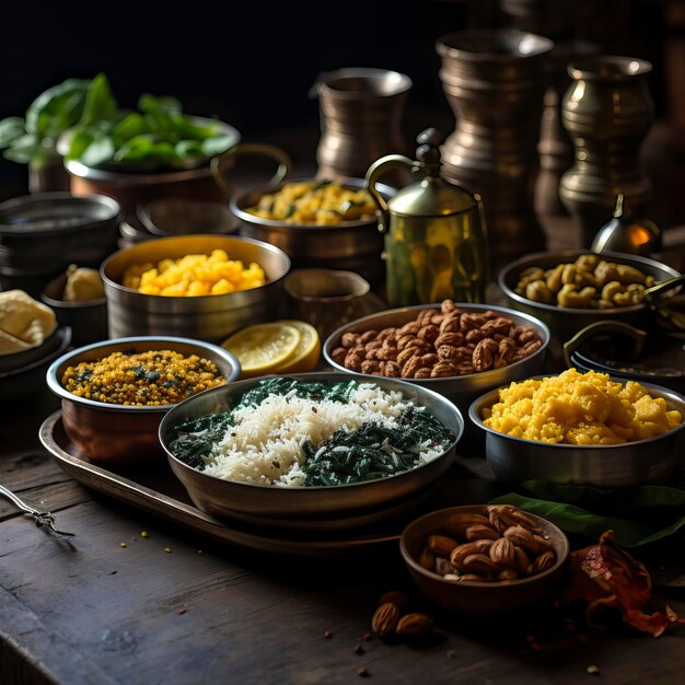 Mashed potato served with cashew nuts and curry in the style