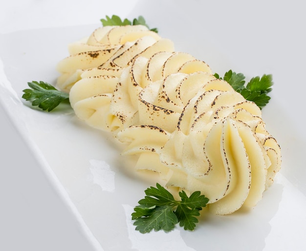 Mashed potato on white background