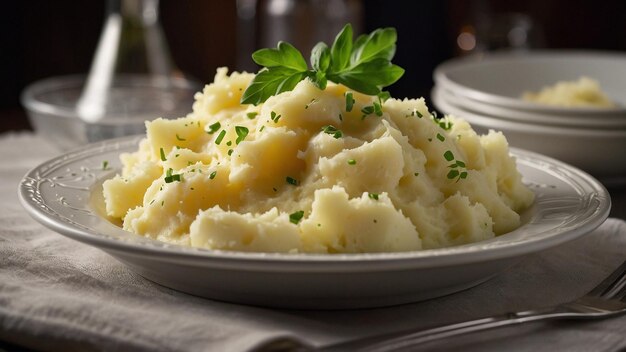 Foto purè di patate servito a tavola in famiglia