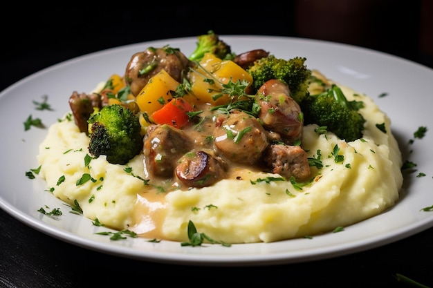 Mashed Potatoes with Sausage and Vegetables