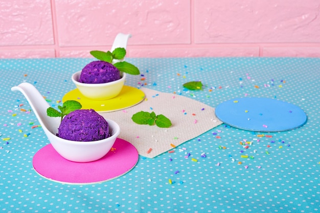 Mashed purple sweet potato in a bowl