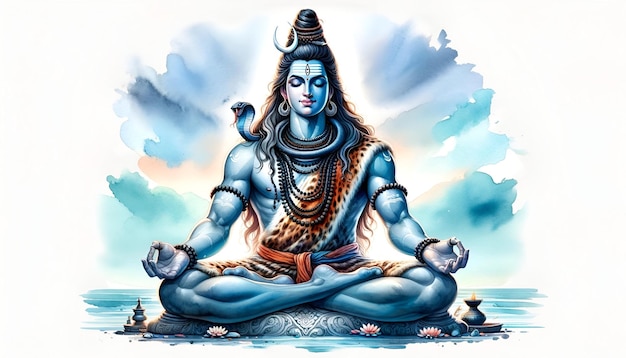 Masik shivratri watercolor illustration of lord shiva