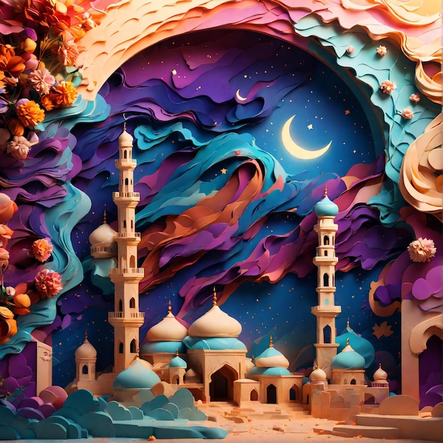 Фото Иллюстрация фона мечети с акварельной живописью