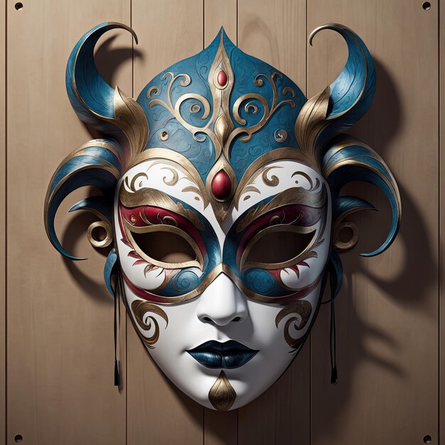 маска на темно-синем фоне с перьями3 d рендеринг маски и красивый узор на темном фоне