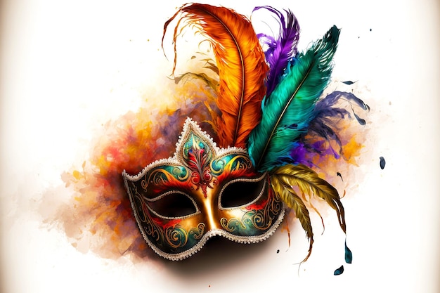 Mask for happy carnival festive with colorful plumage