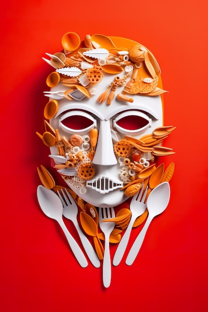 A mask made out of forks and spoons generative ai image