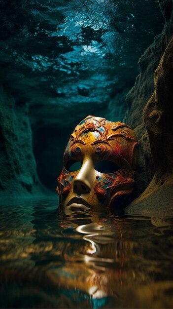 Маска в воде видна в пещере.
