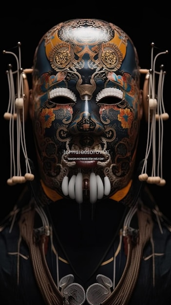 a mask with a blue and red pattern on the face.