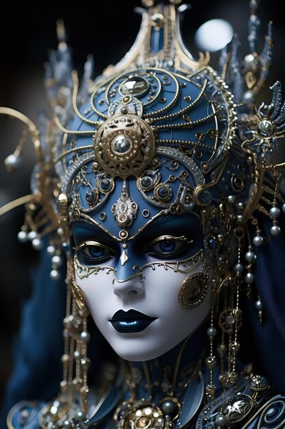 a mask with gold and blue decorations