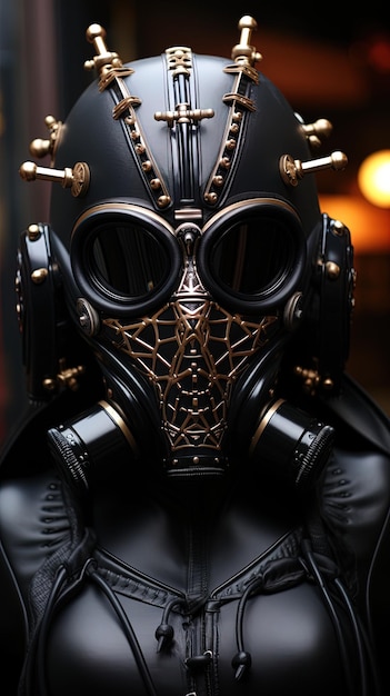 a mask with the name of the company on it