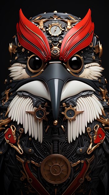 a mask with a red and black and gold wings