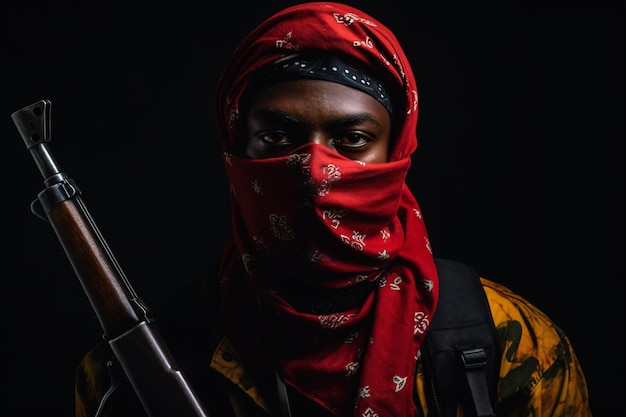 Masked Criminal with Bandana and a gun rifle