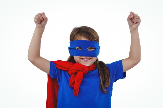 Masked girl pretending to be superhero