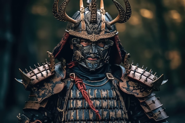 Masked japanese samurai portrait AI