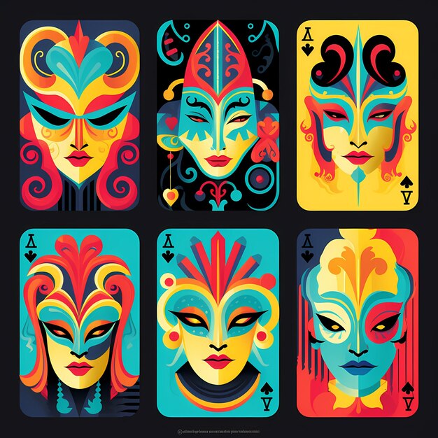 Masked marvels a colorful art deco card deck for whimsical facadities characters