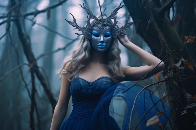 Masked Mysterious Woman in a Forest