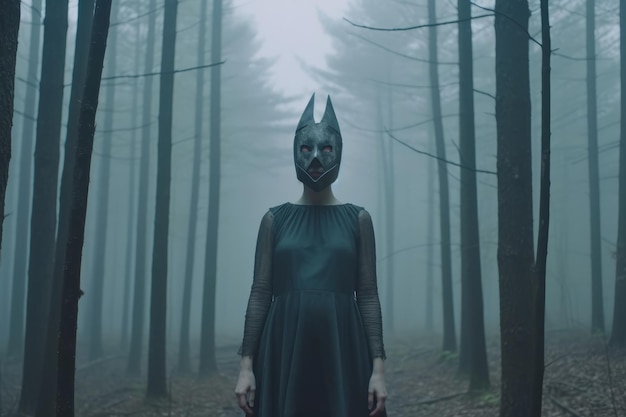 Masked Mysterious Woman in a Forest