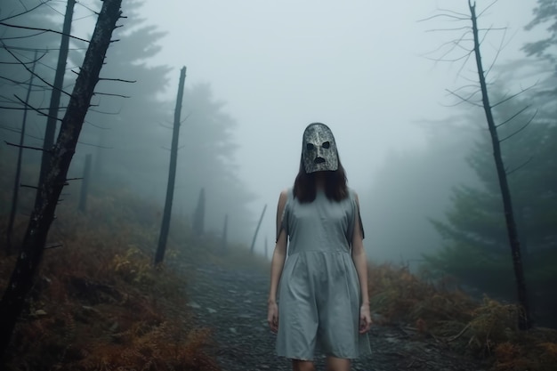 Masked Mysterious Woman in a Forest