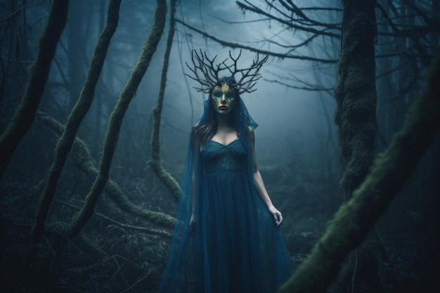 Masked Mysterious Woman in a Forest