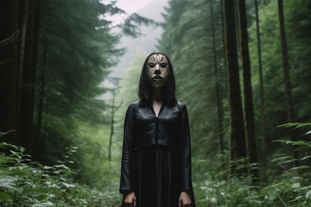 Masked Mysterious Woman in a Forest