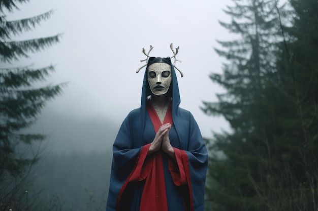 Masked Mysterious Woman in a Forest