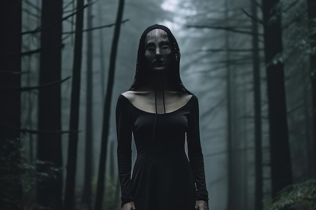 Masked Mysterious Woman in a Forest