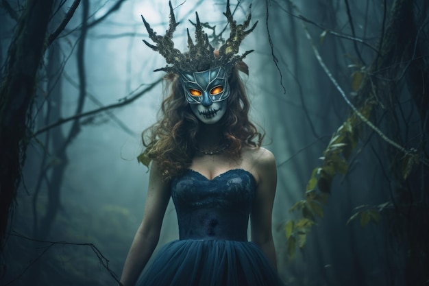 Masked Mysterious Woman in a Forest