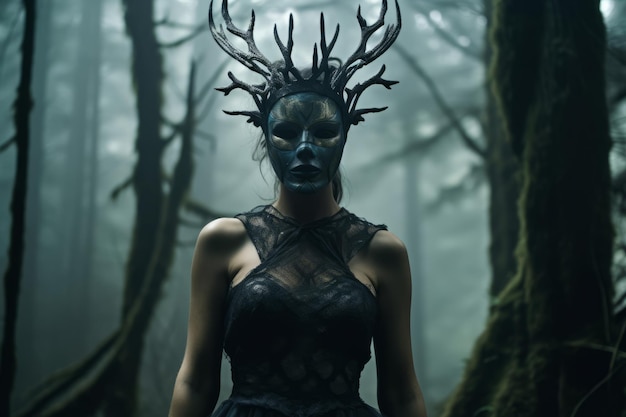 Masked Mysterious Woman in a Forest