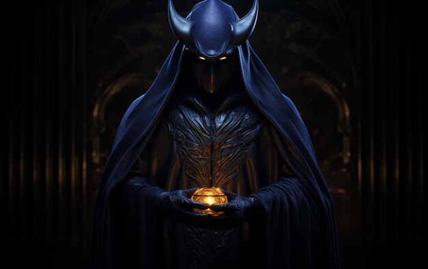 Photo masked mystique high detail portrait of magician in dark robe