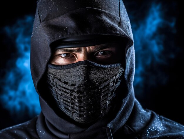 A masked ninja in black clothes