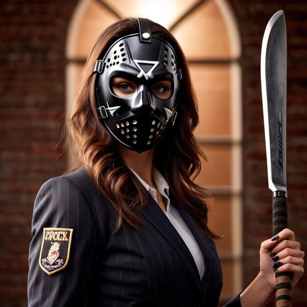 Photo masked serial killer businesswoman dangerous crazy woman murderer